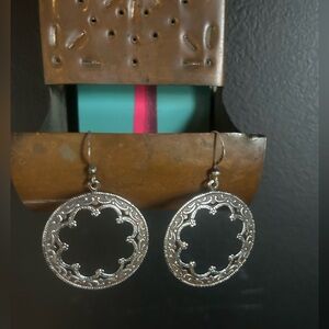 Boho Silver Floral Round Earrings